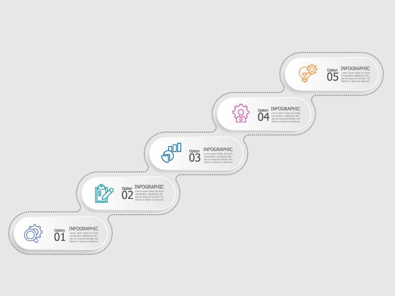 horizontaal ronde Ovaal stappen tijdlijn infographic element verslag doen van achtergrond met bedrijf lijn icoon 5 stappen voor ieder zakelijk gerelateerd presentatie of publicatie vector