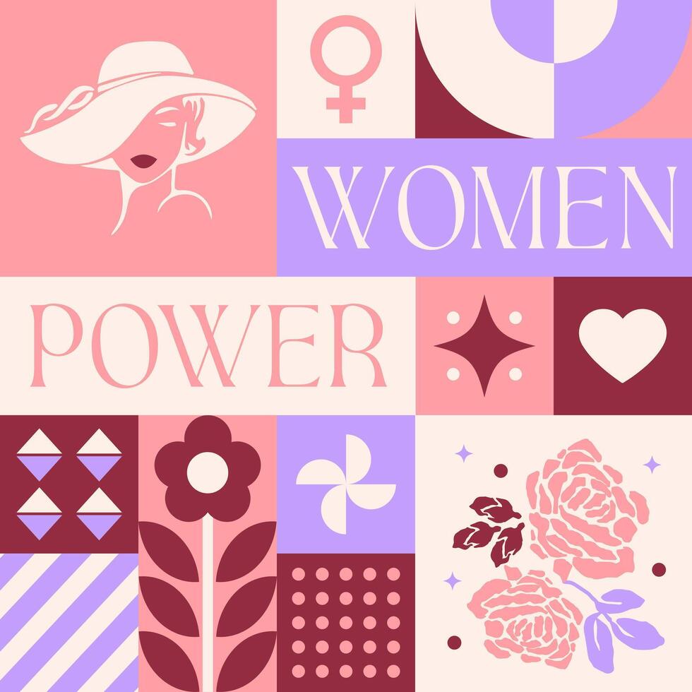 Internationale vrouwen dag naadloos patroon in Scandinavisch stijl ansichtkaart met retro schoon concept ontwerp vector