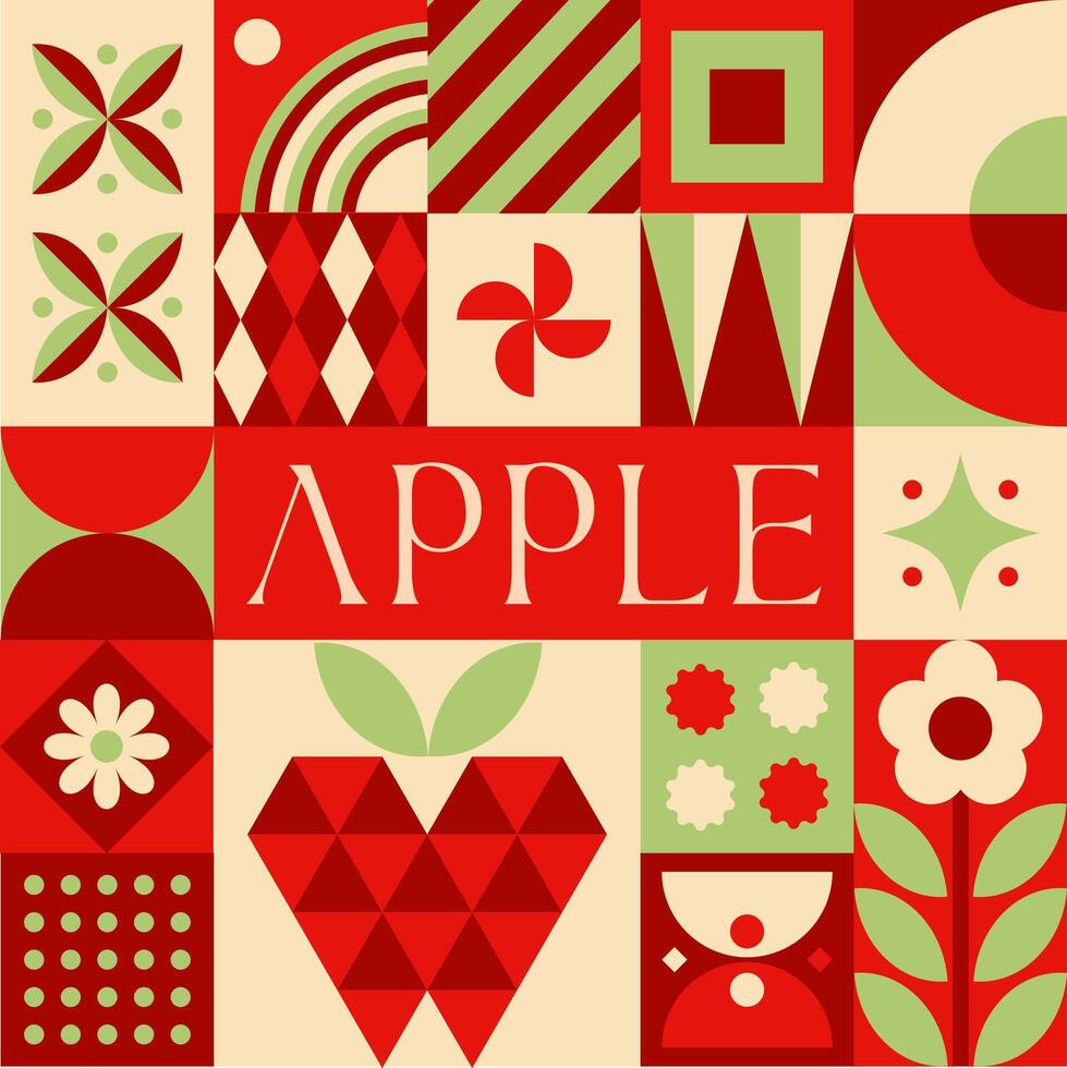 appel fruit naadloos patroon in Scandinavisch stijl ansichtkaart met retro schoon concept ontwerp vector