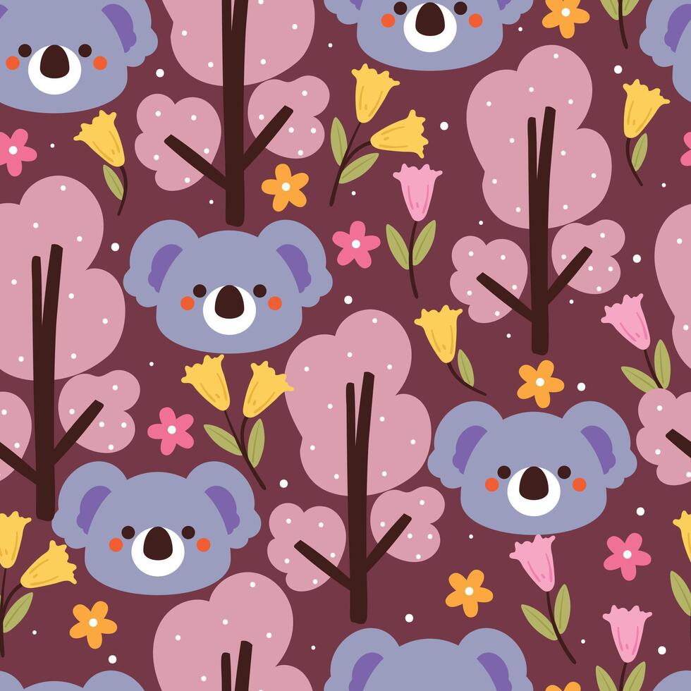 naadloos patroon tekenfilm koala met bloem en fabriek. schattig dier patroon voor geschenk inpakken papier vector