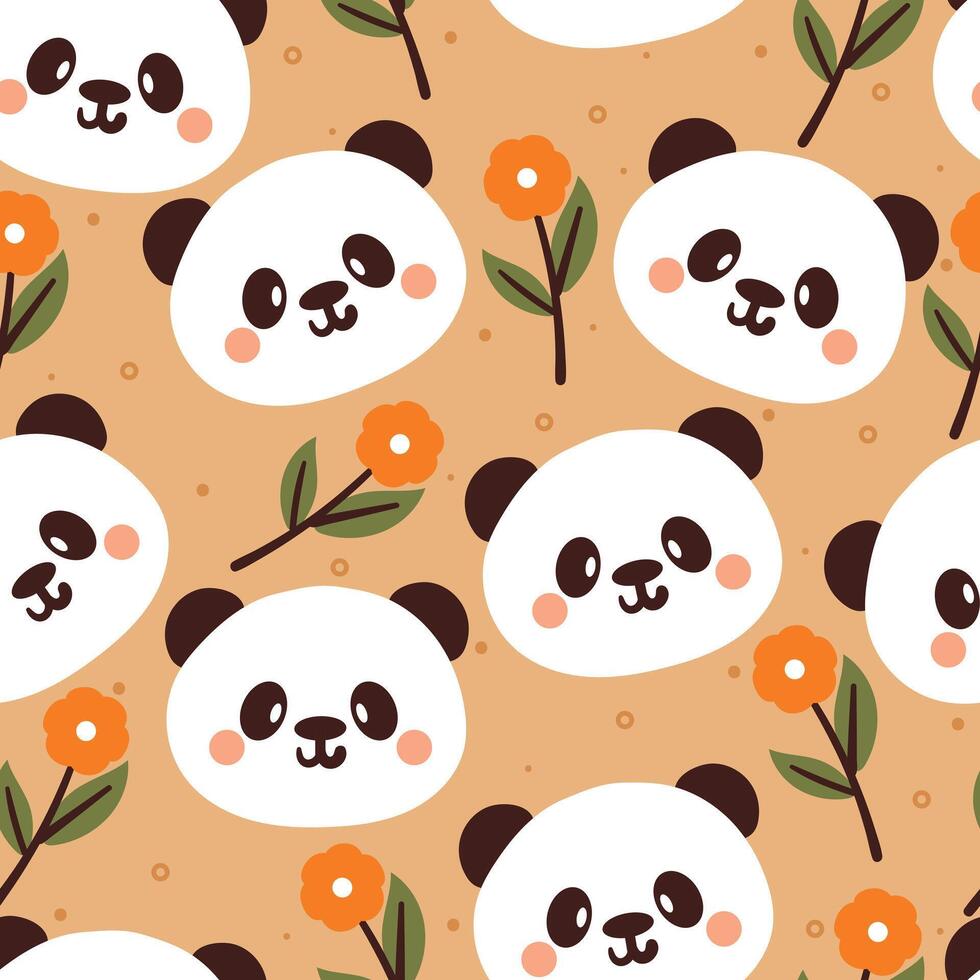 naadloos patroon tekenfilm panda en bloem. schattig dier behang voor textiel, geschenk inpakken papier vector