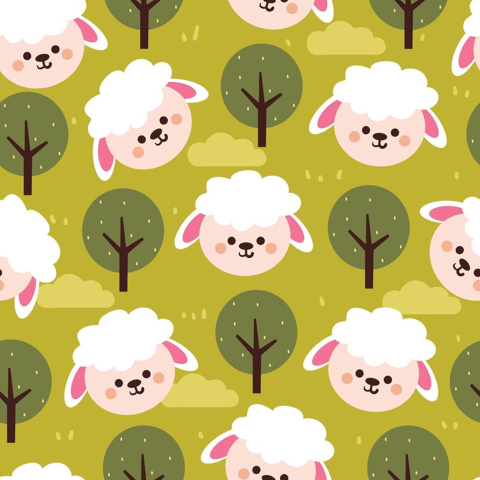 naadloos patroon tekenfilm schapen en boom. schattig dier behang voor textiel, geschenk inpakken papier vector