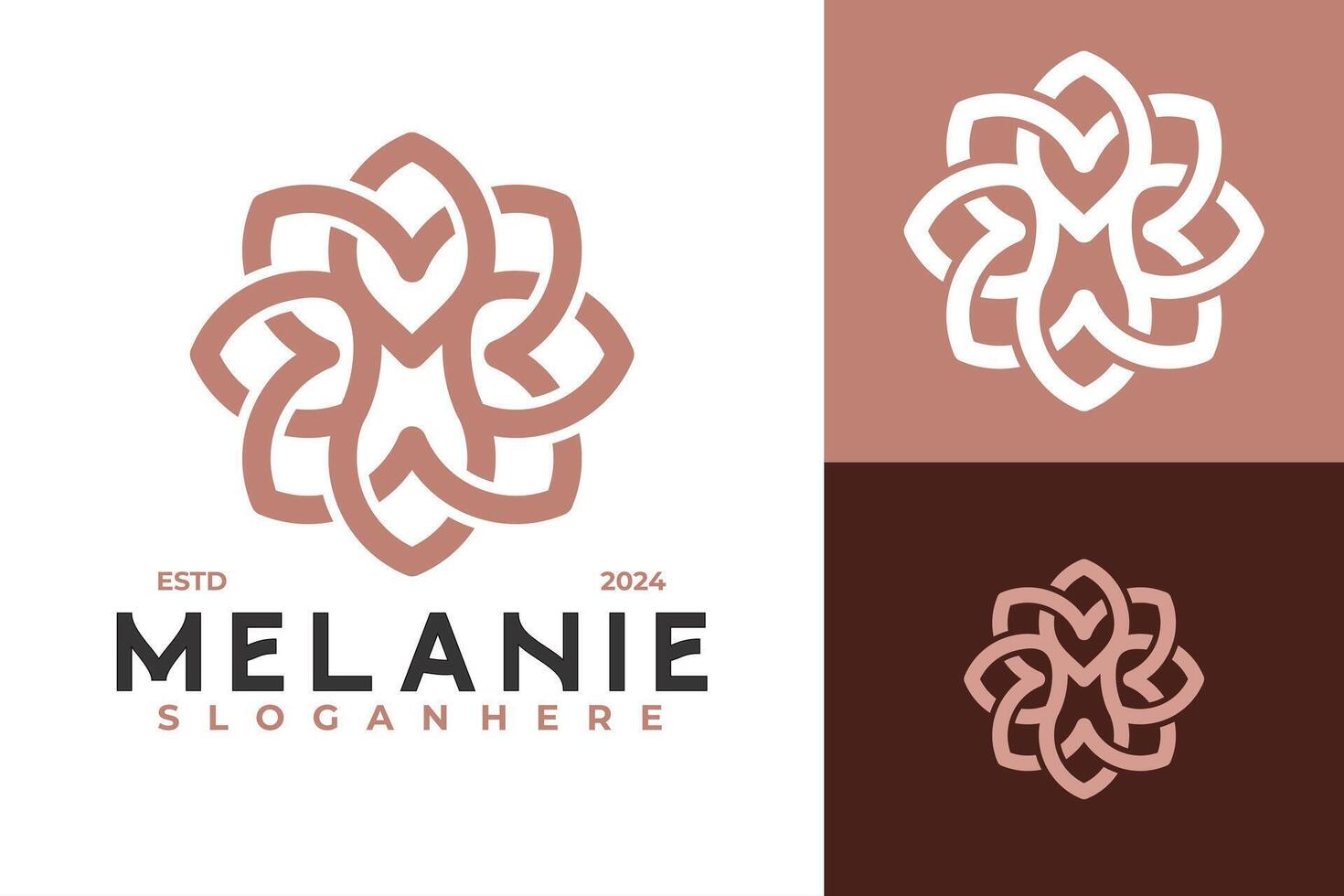 brief m bloemen mandala logo ontwerp vector sjabloon