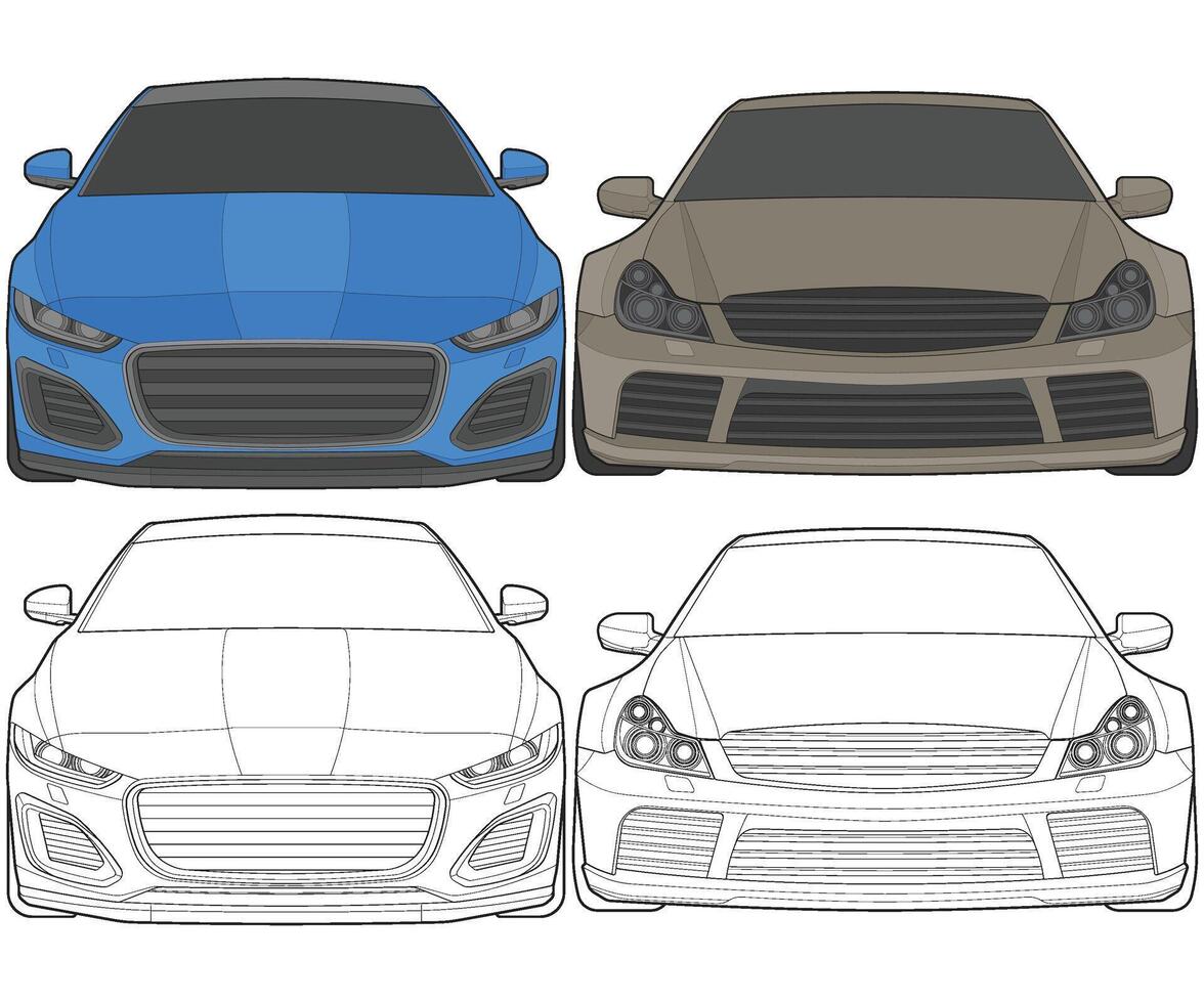 reeks van voorkant visie vector illustratie van geïsoleerd hoogtepunt kleur auto Aan wit achtergrond, voertuig in een vlak tekenfilm stijl.