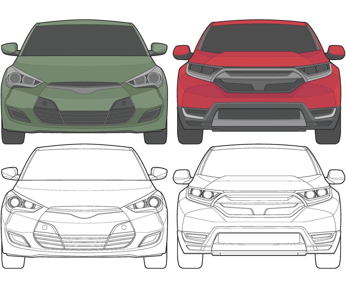 reeks van voorkant visie vector illustratie van geïsoleerd hoogtepunt kleur auto Aan wit achtergrond, voertuig in een vlak tekenfilm stijl.