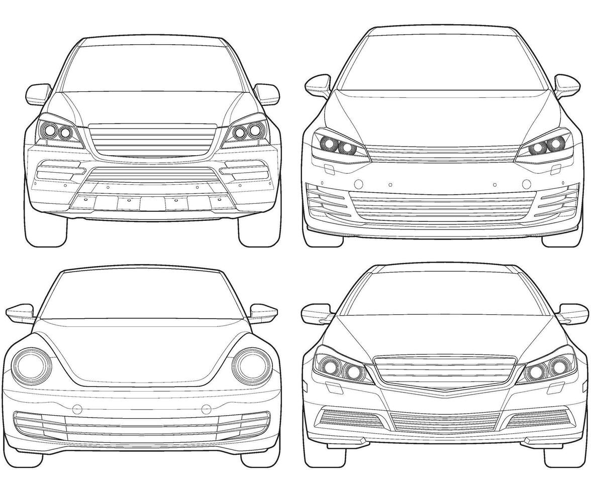 reeks van auto geïsoleerd illustratie, vector lijn kunst, vervoer vector bundel, sport- auto, modern auto, auto concept, lijn vector.