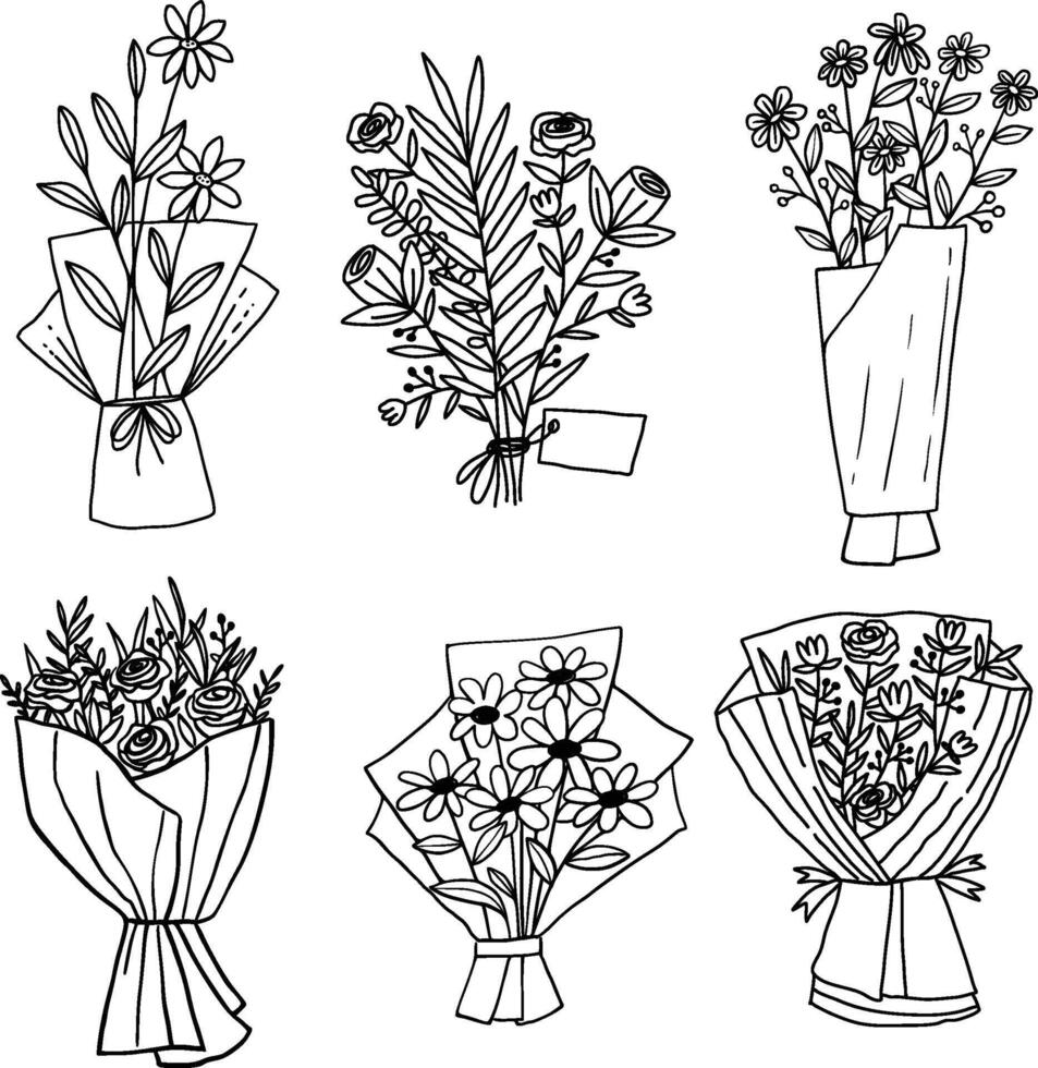 reeks van minimalistische lijn kunst boeket bloem stijlvol. vector illustratie. een lijn kunst van romantisch bloem boeket decoratie vector illustratie