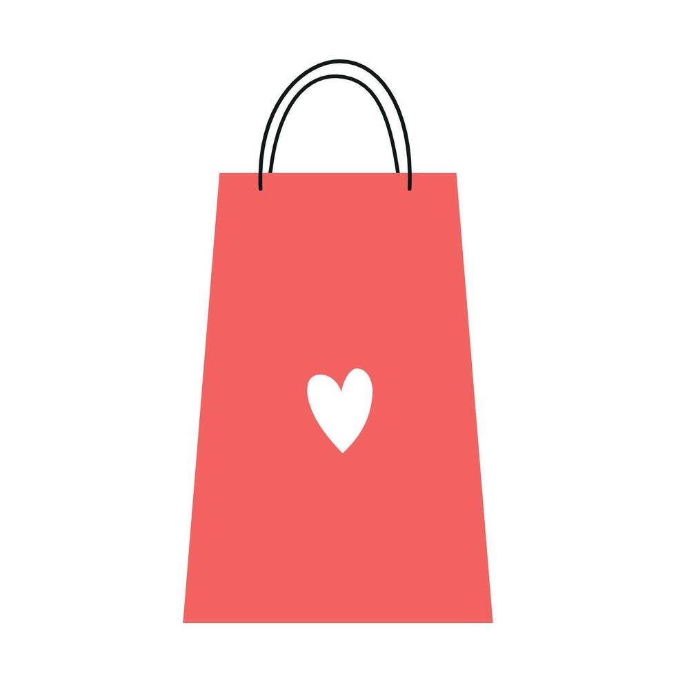 schattig hand- getrokken rood papier boodschappen doen of geschenk zak met hart voor valentijnsdag dag. vector