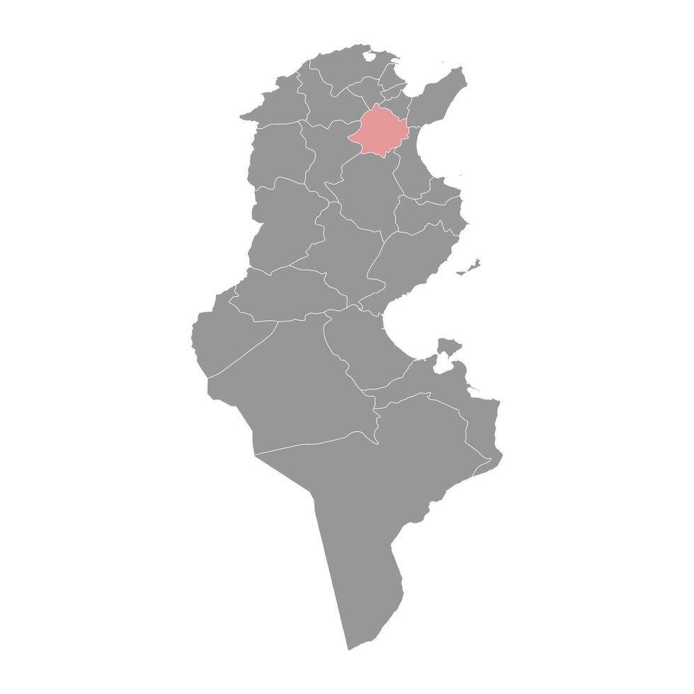 zaghouan gouvernement kaart, administratief divisie van tunesië. vector illustratie.