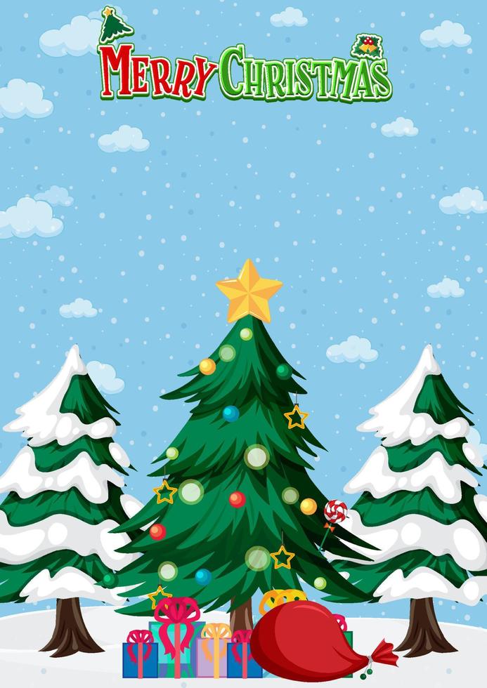 vrolijke kerstposter met kerstboom en geschenkdozen vector