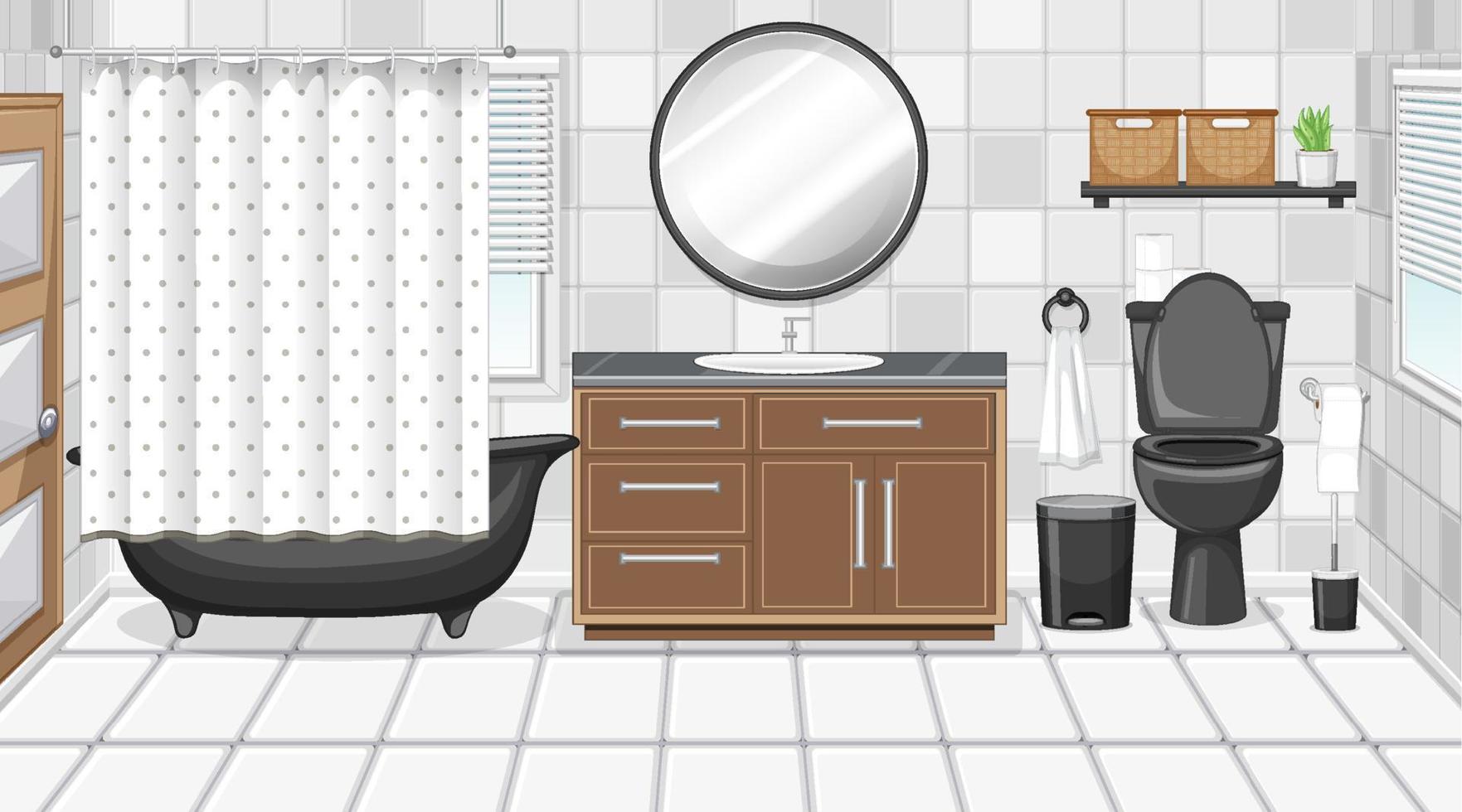 badkamerinterieur met meubels in zwart-wit thema vector