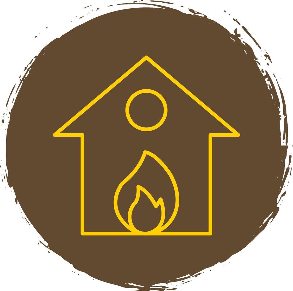 brandend huis lijn cirkel geel icoon vector