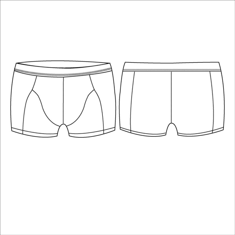 Mannen bokser kort ondergoed voorkant en terug visie vlak schetsen mode illustratie, heren romp onder kledingstukken vector