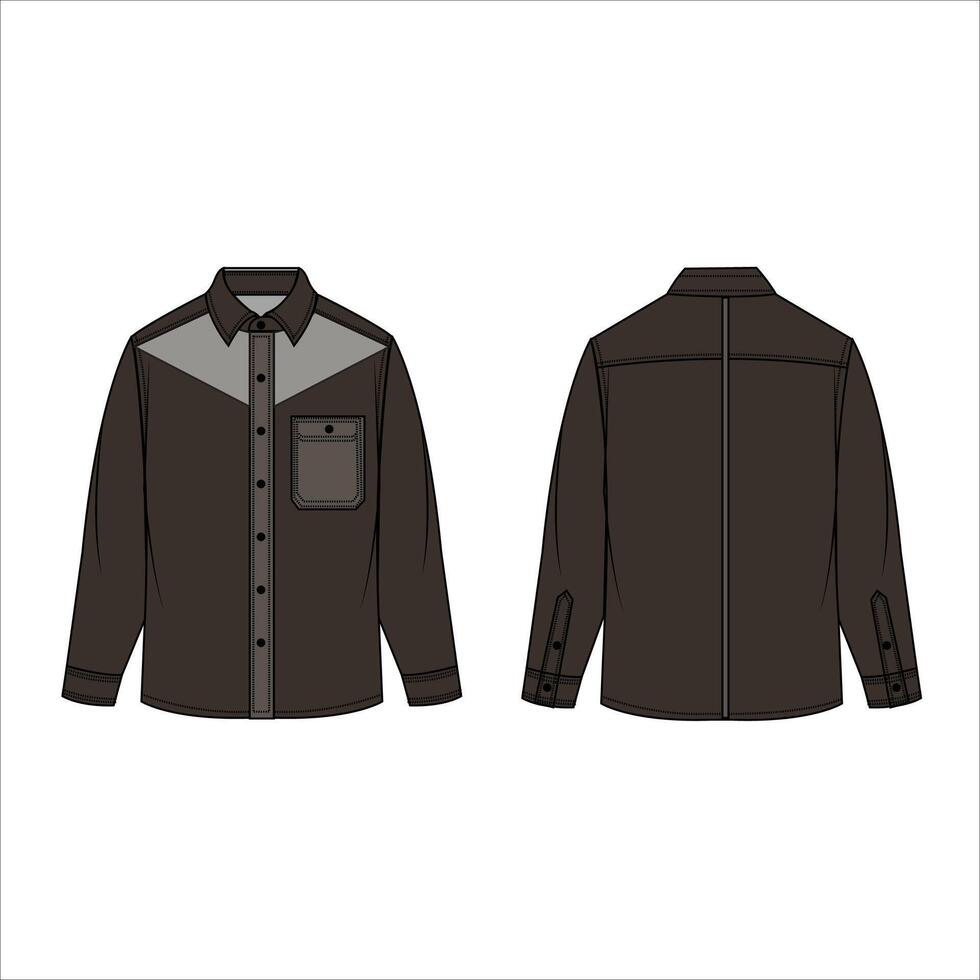 overshirt ontspannen fit vector illustratie vlak technisch tekening mockup sjabloon