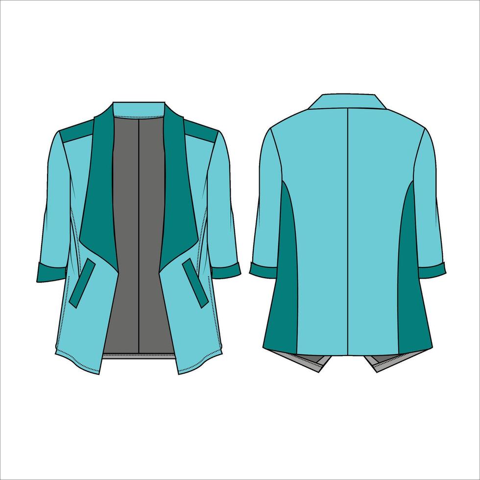 vector Dames blazer waterval jasje technisch mode illustratie vlak kleding jasje