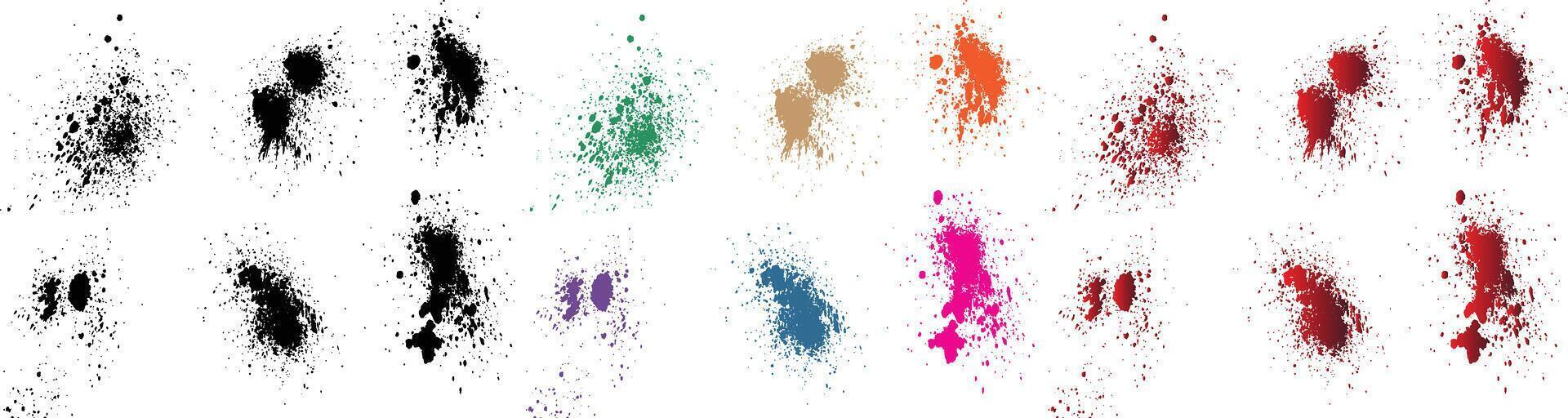 reeks van hand getekend grunge druipend oranje, Purper, rood, tarwe, zwart, groen kleur bloed plons penseel lijn achtergrond vector