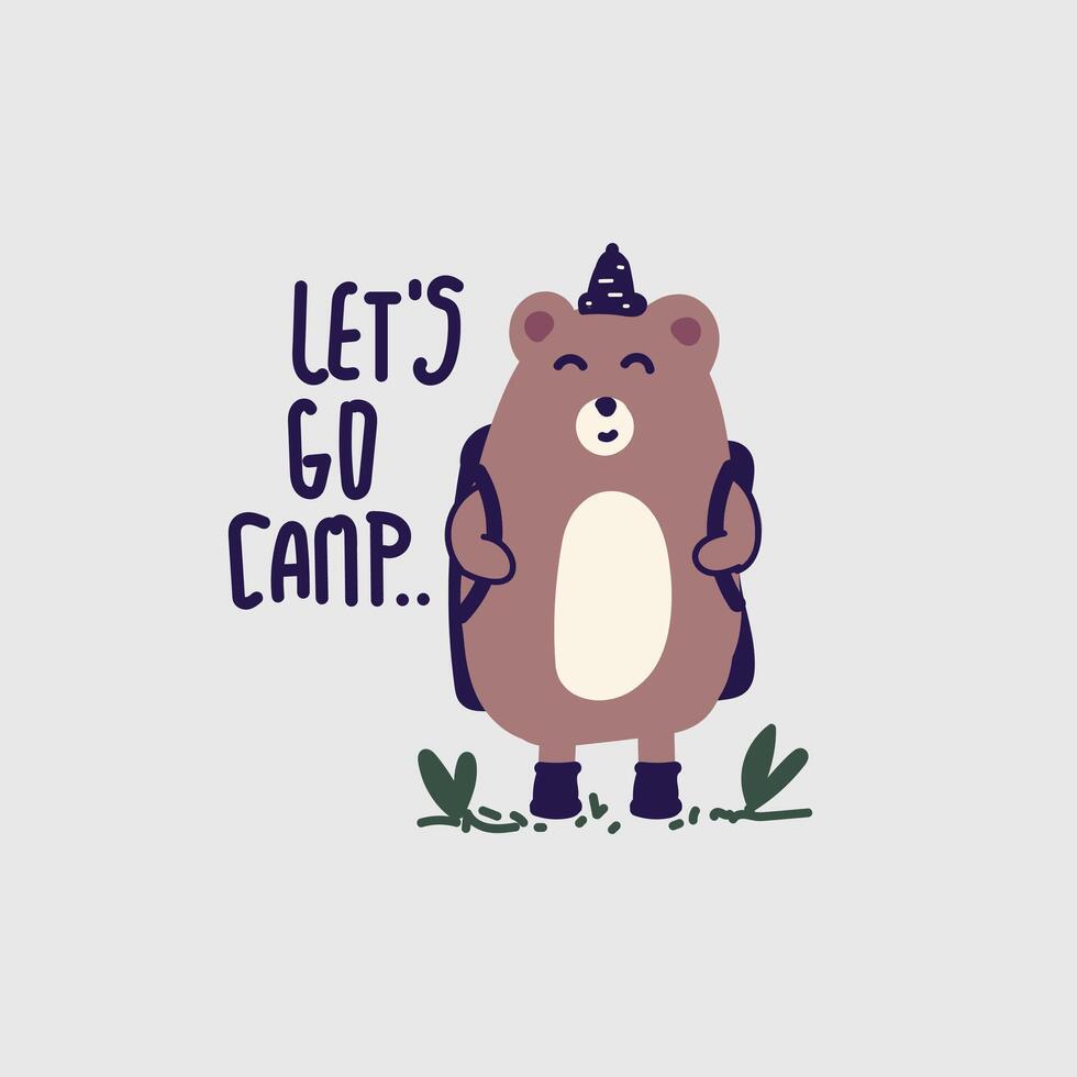 schattig beer gaan camping vector illustratie voor kleding stof, textiel en afdrukken