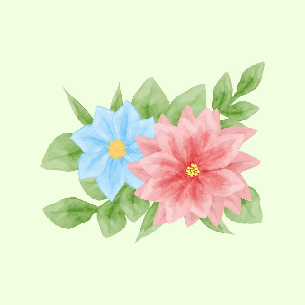 waterverf bloem en bladeren vector illustratie