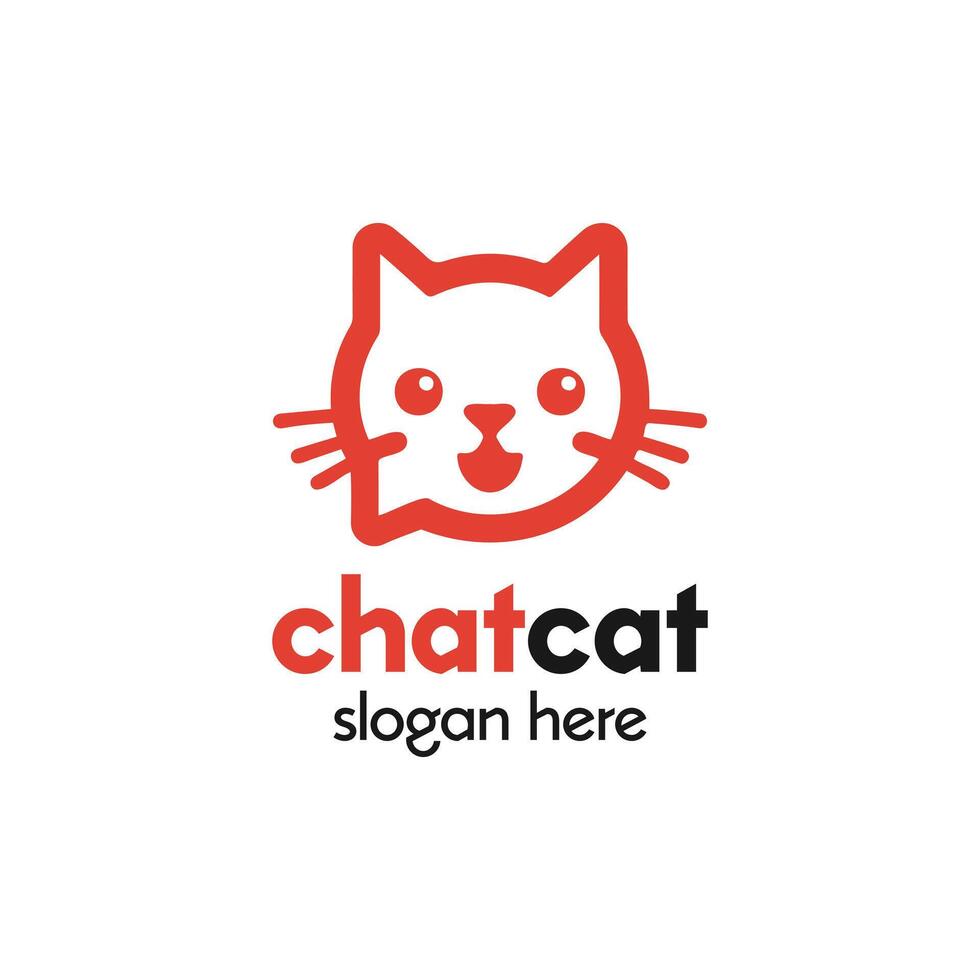 chatkat logo met een gestileerde rood katachtig gezicht met bedrijf leuze tijdelijke aanduiding vector