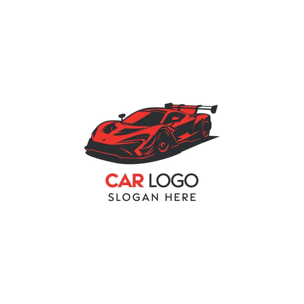 rood en zwart sport- auto logo ontwerp met een strak racing voertuig vector