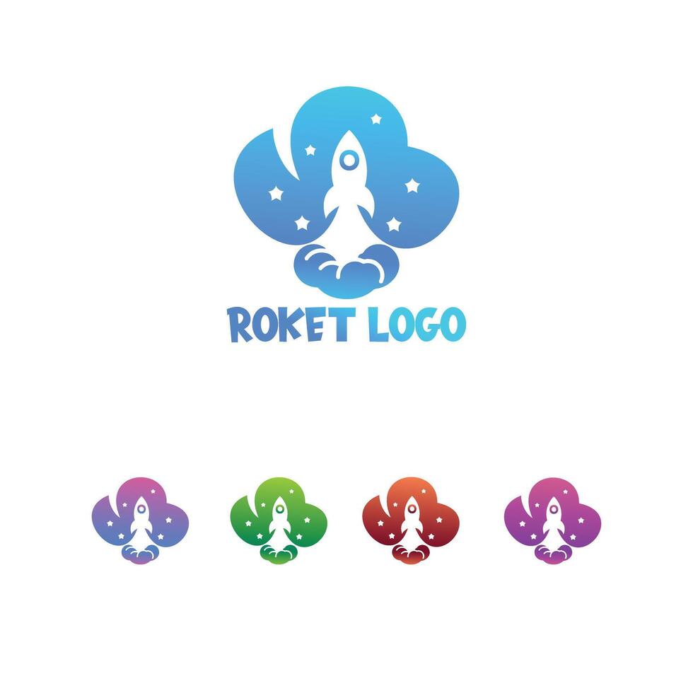 kleurrijk raket logo ontwerpen met een meditatief astronaut silhouet vector