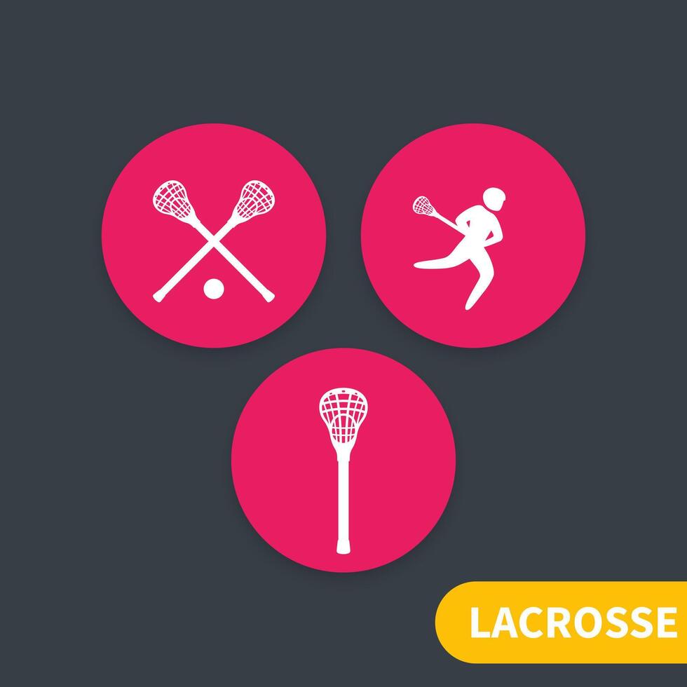 lacrosse pictogrammen, lacrosse speler, gekruiste stokken, vector illustratie