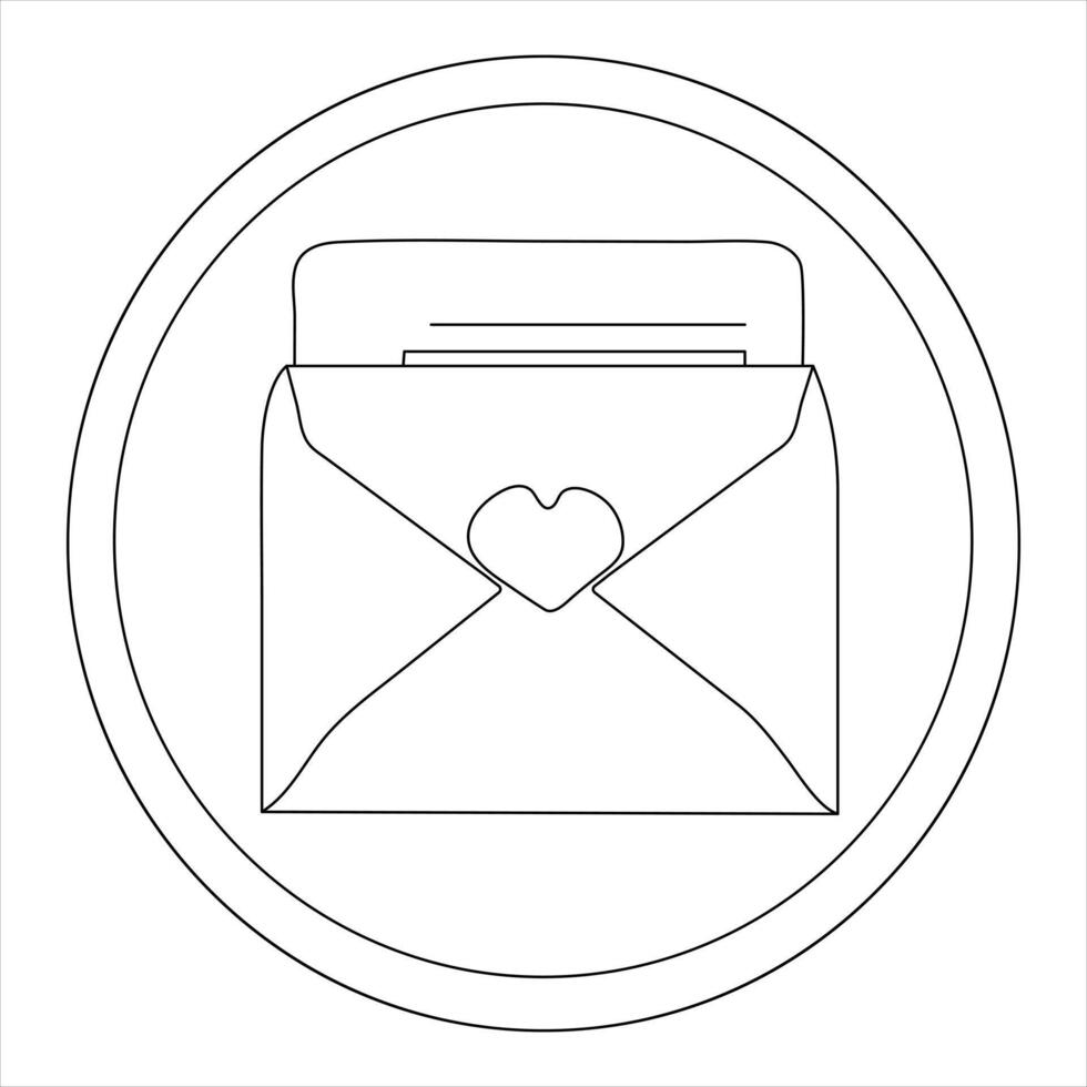 single lijn doorlopend tekening van envelop met rood hart en liefde briefsjabloon voor uitnodigingen en liefde kaarten schets vector illustratie