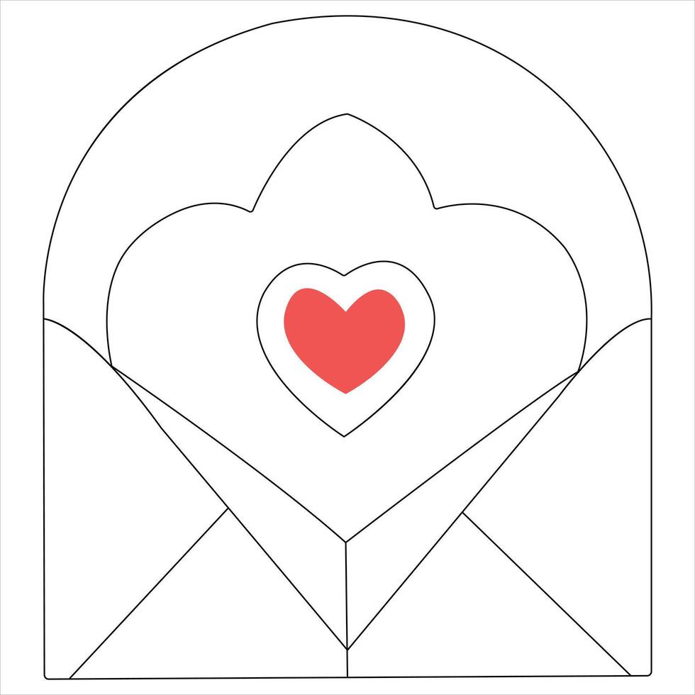 single lijn doorlopend tekening van envelop met rood hart en liefde briefsjabloon voor uitnodigingen en liefde kaarten schets vector illustratie