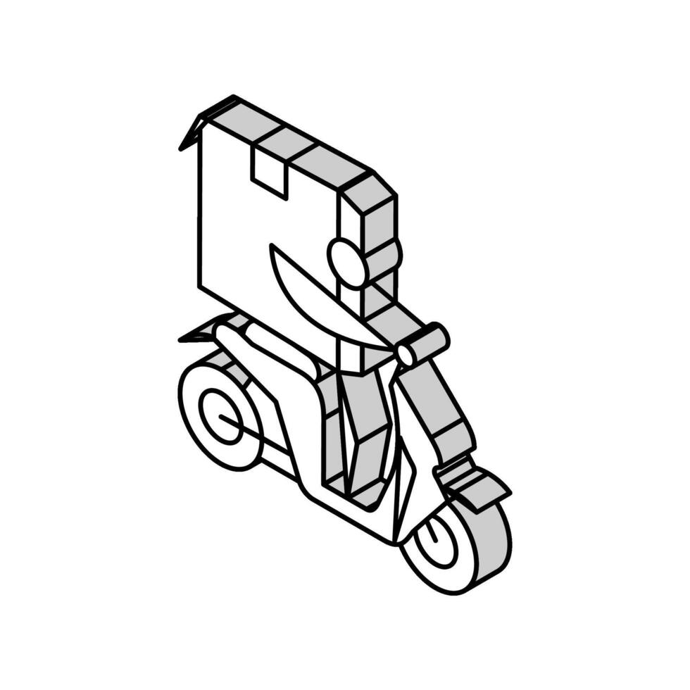 rijden scooter karton doos karakter isometrische icoon vector illustratie