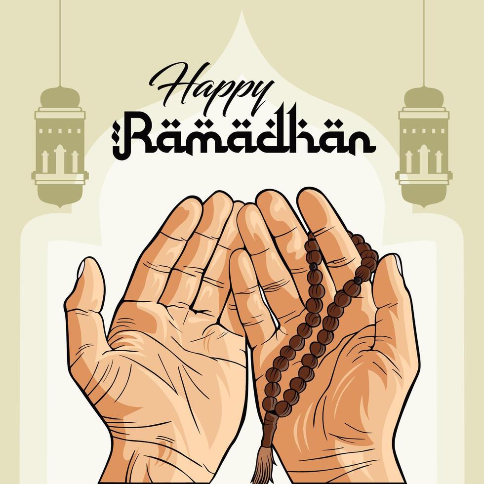 vector illustratie hand- gebed gelukkig Ramadhan kareem