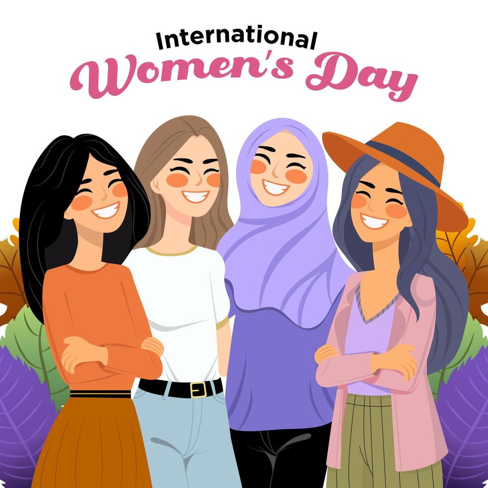 vector hand- getrokken een groep van multicultureel vrouwen illustratie speciaal Internationale vrouwen dag