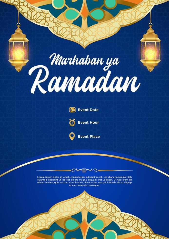 vector blauw luxe Ramadan kareem poster sjabloon