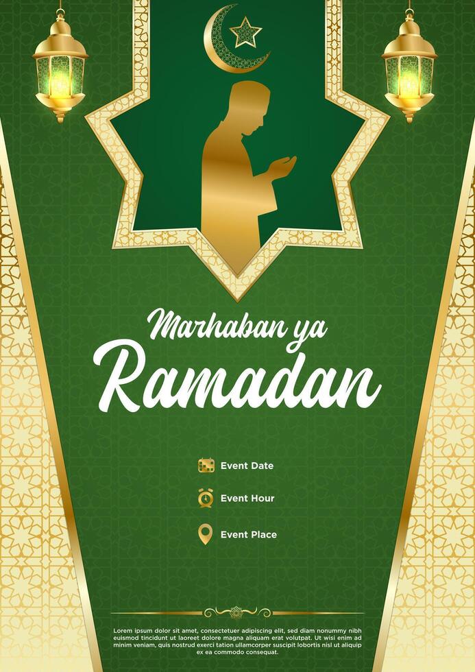 vector groen luxe Ramadan kareem poster sjabloon