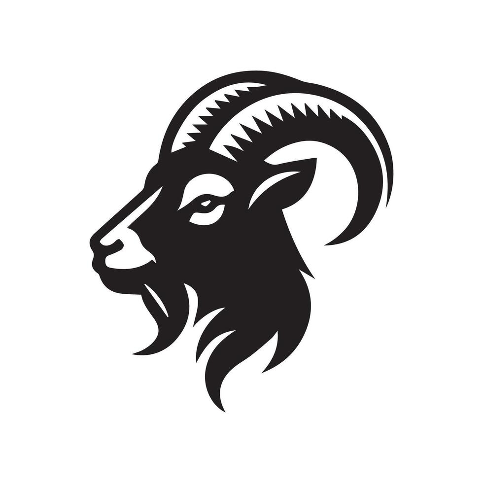 geit hoofd zwart en wit logo ontwerp sjabloon vector