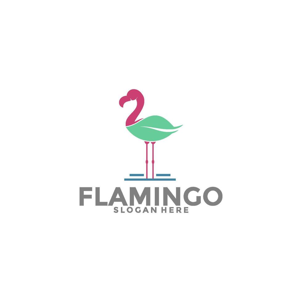 flamingo vogel en vertrekken logo concept, elegant flamingo logo vector sjabloon