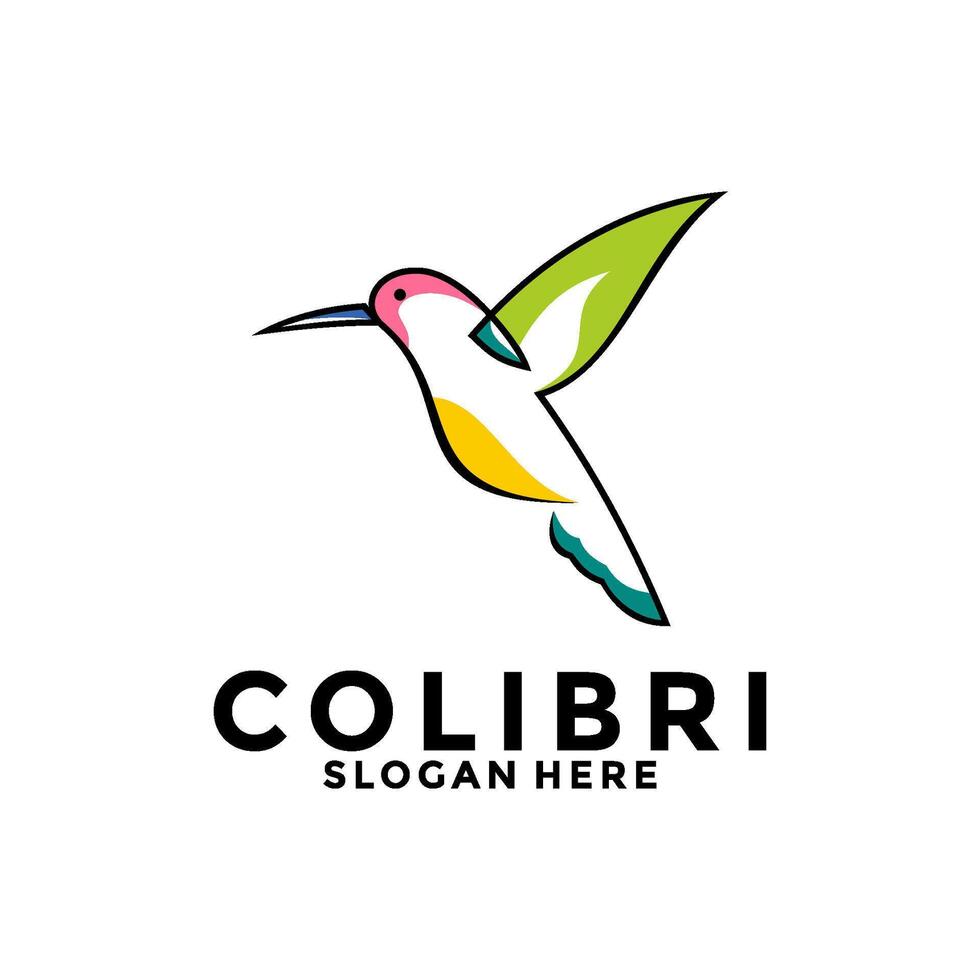 abstract kleurrijk kolibrie colibri vogel logo icoon, lijn kunst neuriën vogel colibri logo vector sjabloon