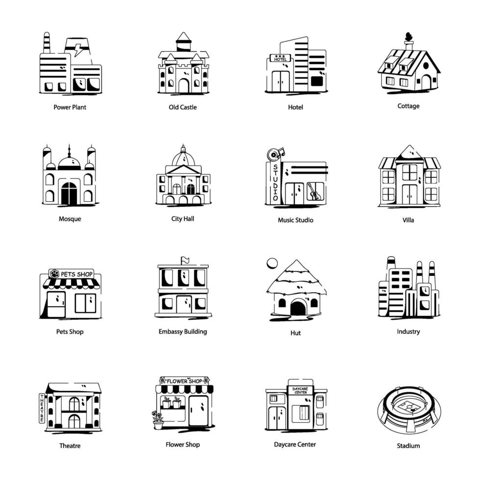 modieus verzameling van stad architectuur glyph pictogrammen vector