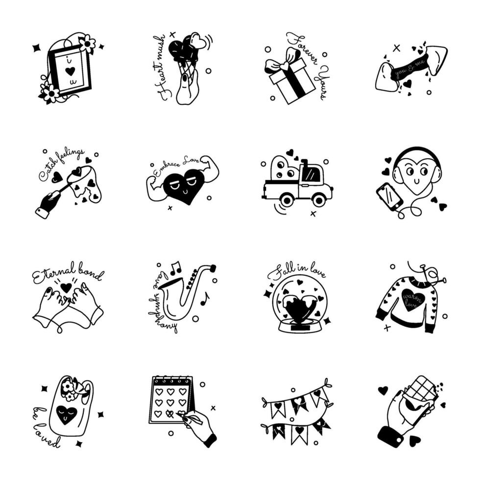 modern reeks van liefde viering glyph stickers vector