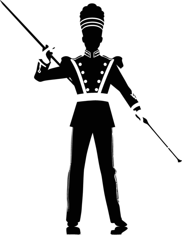 ai gegenereerd silhouet trommel majoor met foelie in uitvoeren het marcheren band leider vector