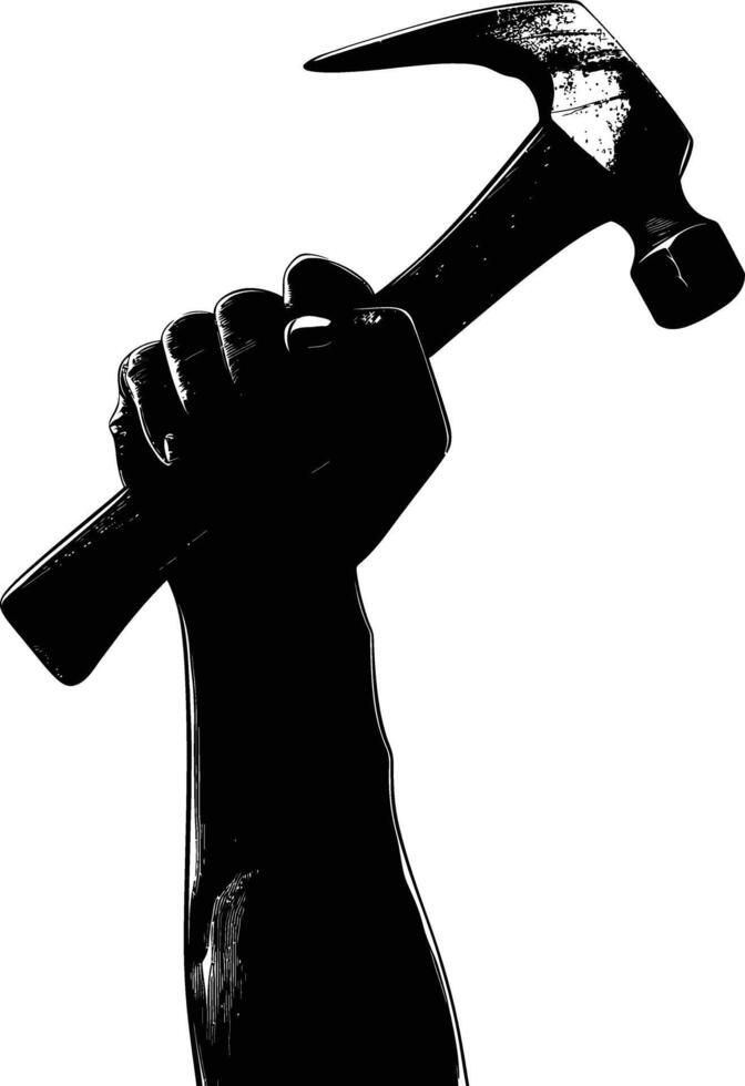 ai gegenereerd silhouet hand- Holding hamer voor bouw of arbeid dag viering logo symbool vector