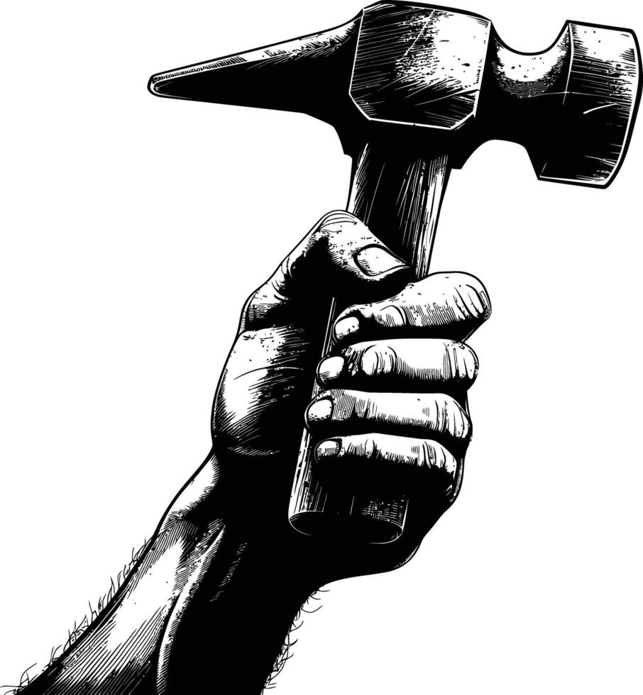 ai gegenereerd silhouet hand- Holding hamer voor bouw of arbeid dag viering logo symbool vector
