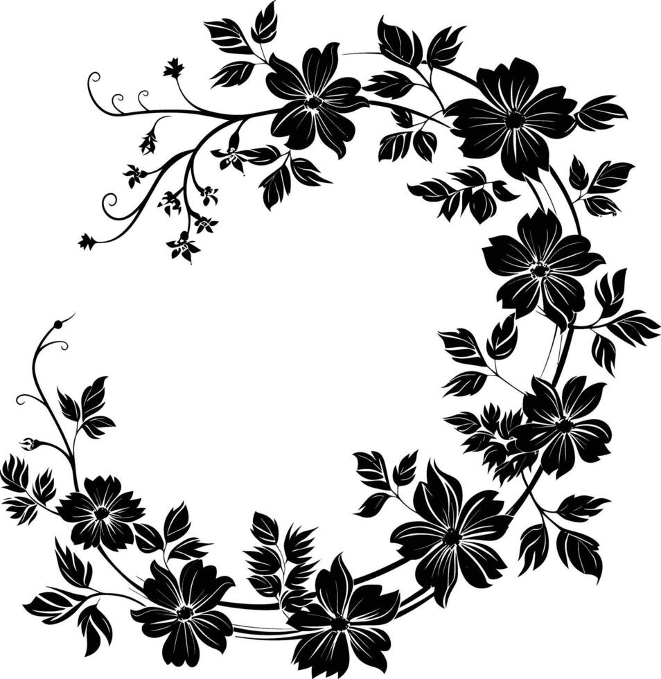 ai gegenereerd bloemen kader en krans element voor bruiloft uitnodiging sjabloon zwart kleur enkel en alleen vector