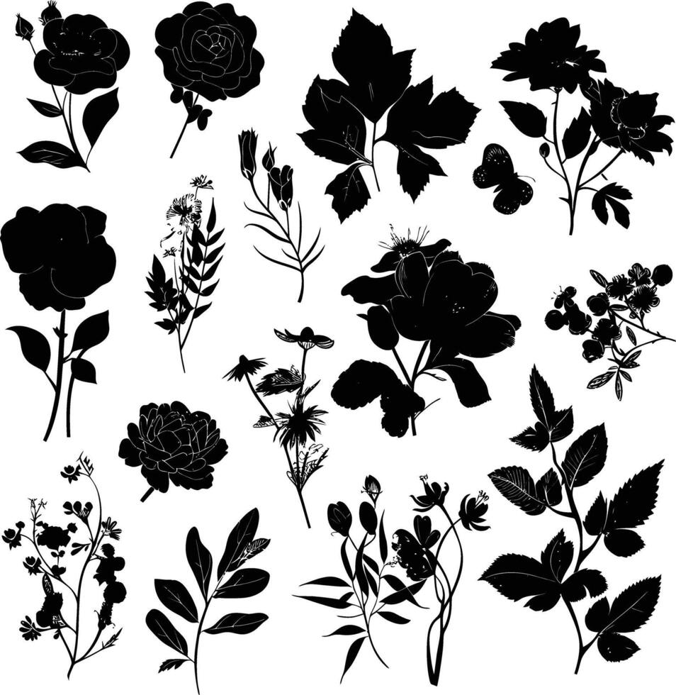 ai gegenereerd silhouet divers bloemen en bladeren luxe bloemen element voor bruiloft uitnodiging sjabloon vector