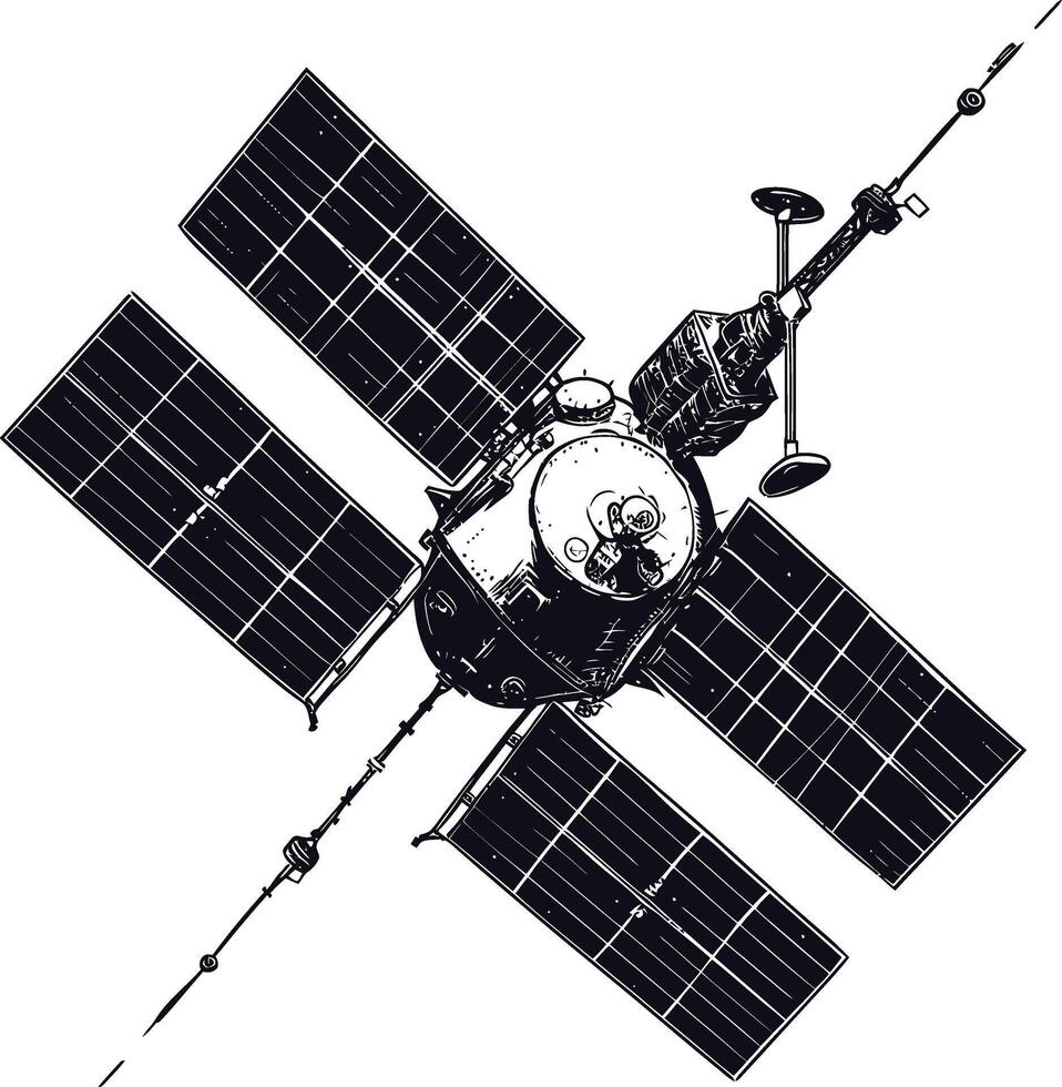 ai gegenereerd silhouet satelliet communicatie in ruimte zwart kleur enkel en alleen vector