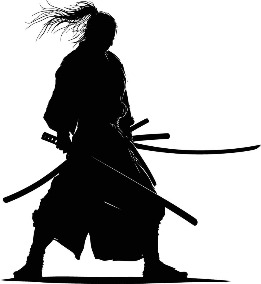 ai gegenereerd silhouet samurai zwart kleur enkel en alleen vol lichaam vector