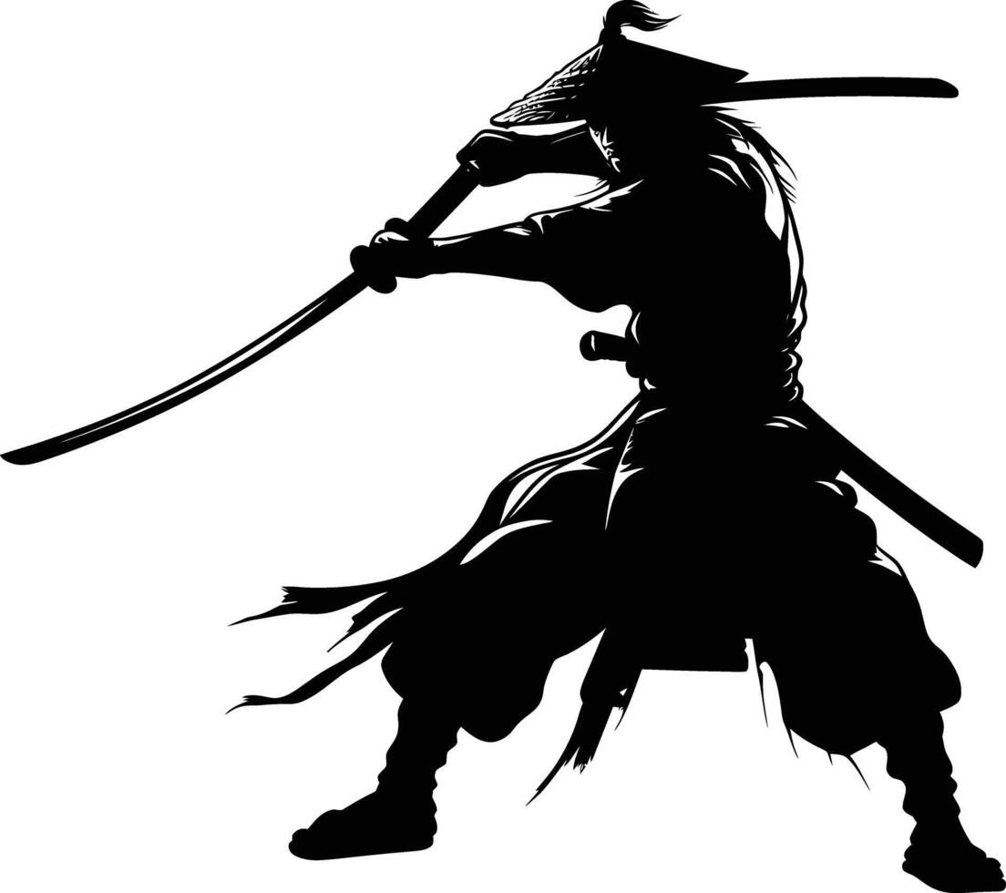 ai gegenereerd silhouet samurai zwart kleur enkel en alleen vol lichaam vector