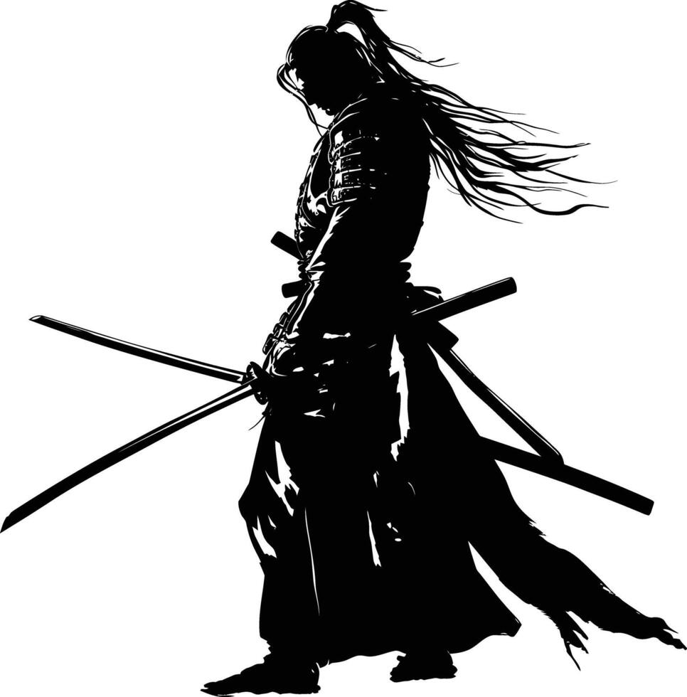 ai gegenereerd silhouet samurai zwart kleur enkel en alleen vol lichaam vector