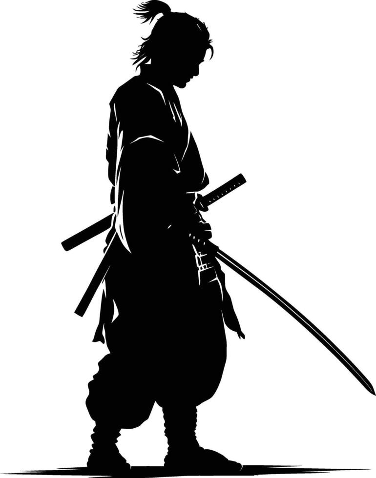 ai gegenereerd silhouet samurai zwart kleur enkel en alleen vol lichaam vector