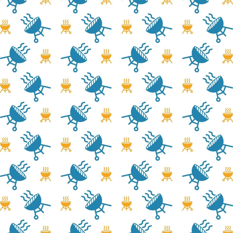 barbecue rooster icoon modieus herhalen patroon blauw geel mooi vector illustratie achtergrond