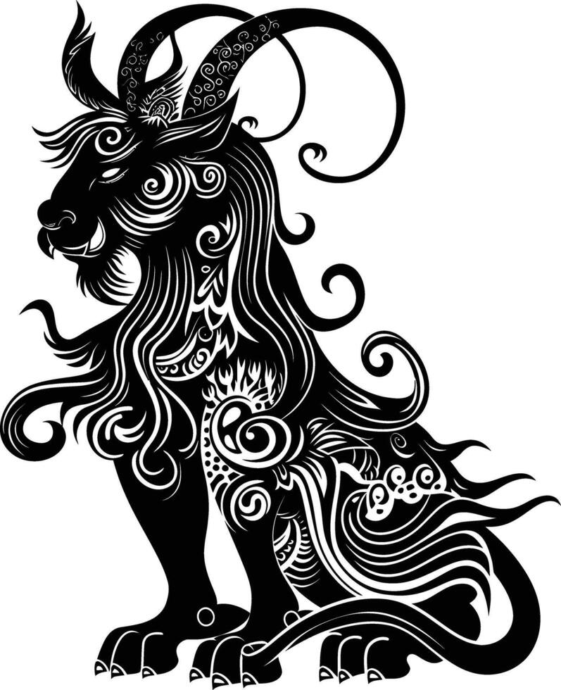ai gegenereerd silhouet xiezhi of haetae de mythisch schepsel oude beest zwart kleur enkel en alleen vector